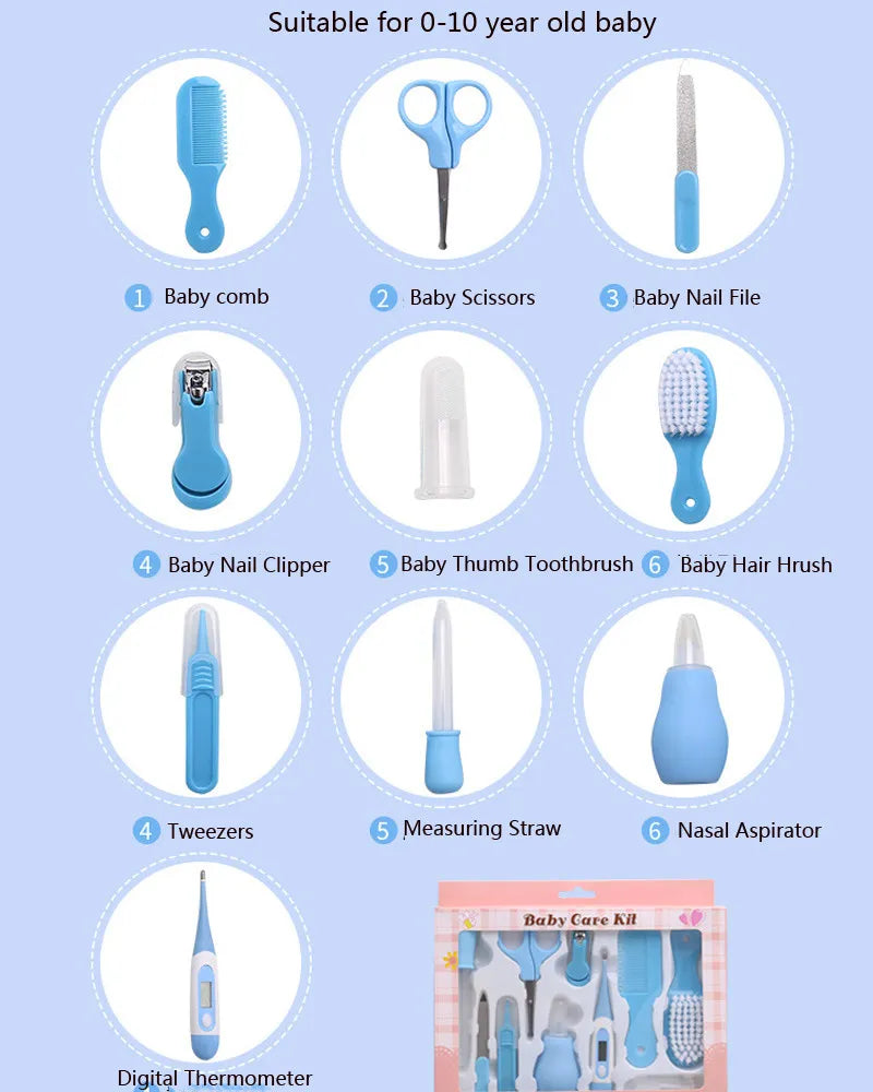 10Pcs Multi-Piece Baby Care Kit Newborn Hair Nail Thermometer Beauty Brush Kit