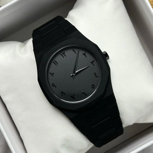 Arabic Aura Men's Watch Black soft-touch Ultra Thin high contrast Arabic numeral display stainless steel water resistant